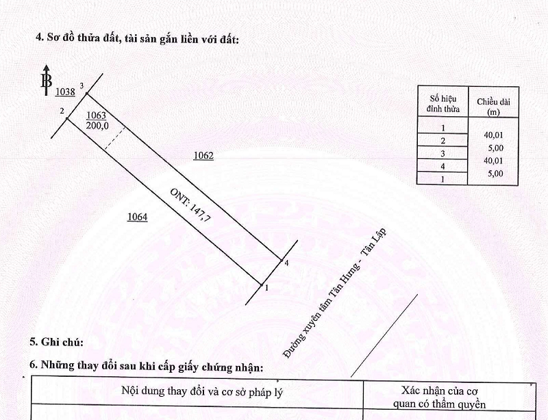 Đất mặt tiền đường xuyên tâm Tân Hưng – Tân Lập, Đồng Phú